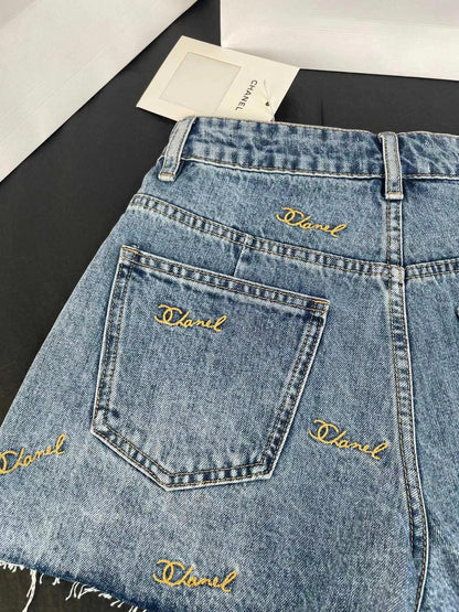 New denim shorts with embroidered logo