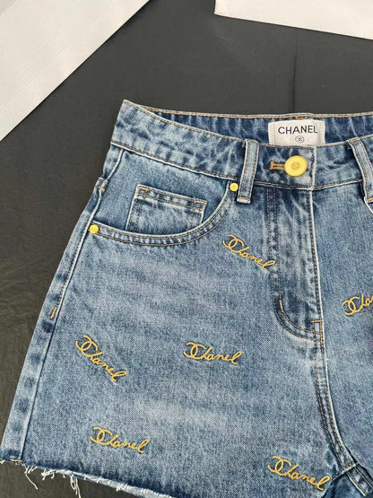 New denim shorts with embroidered logo