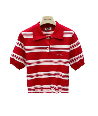 New striped knitted short polo short sleeve