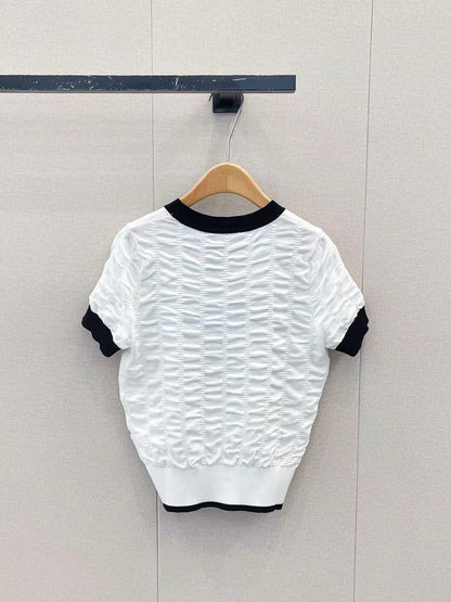 New contrast color pleated knitted short sleeves