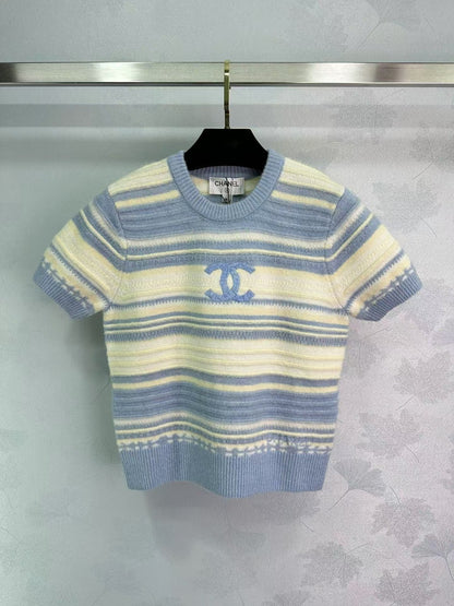 New color striped knitted short sleeves