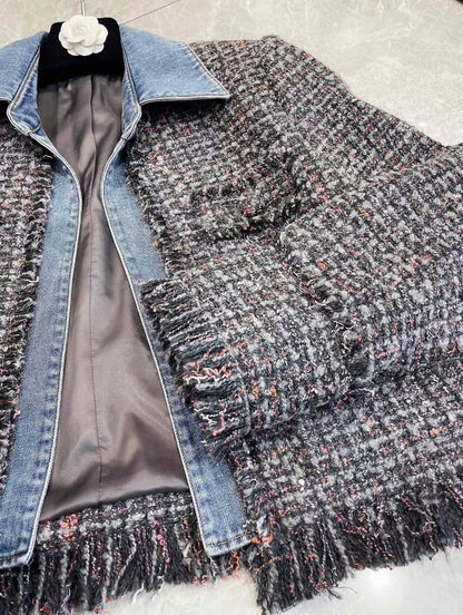 New wool patchwork denim contrast jacket