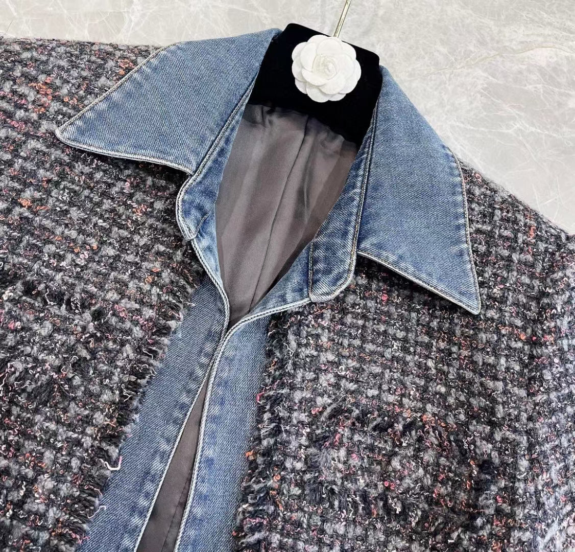 New wool patchwork denim contrast jacket