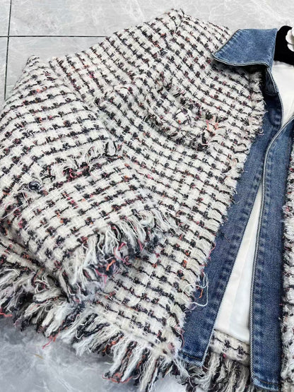 New wool patchwork denim contrast jacket