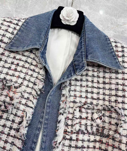 New wool patchwork denim contrast jacket