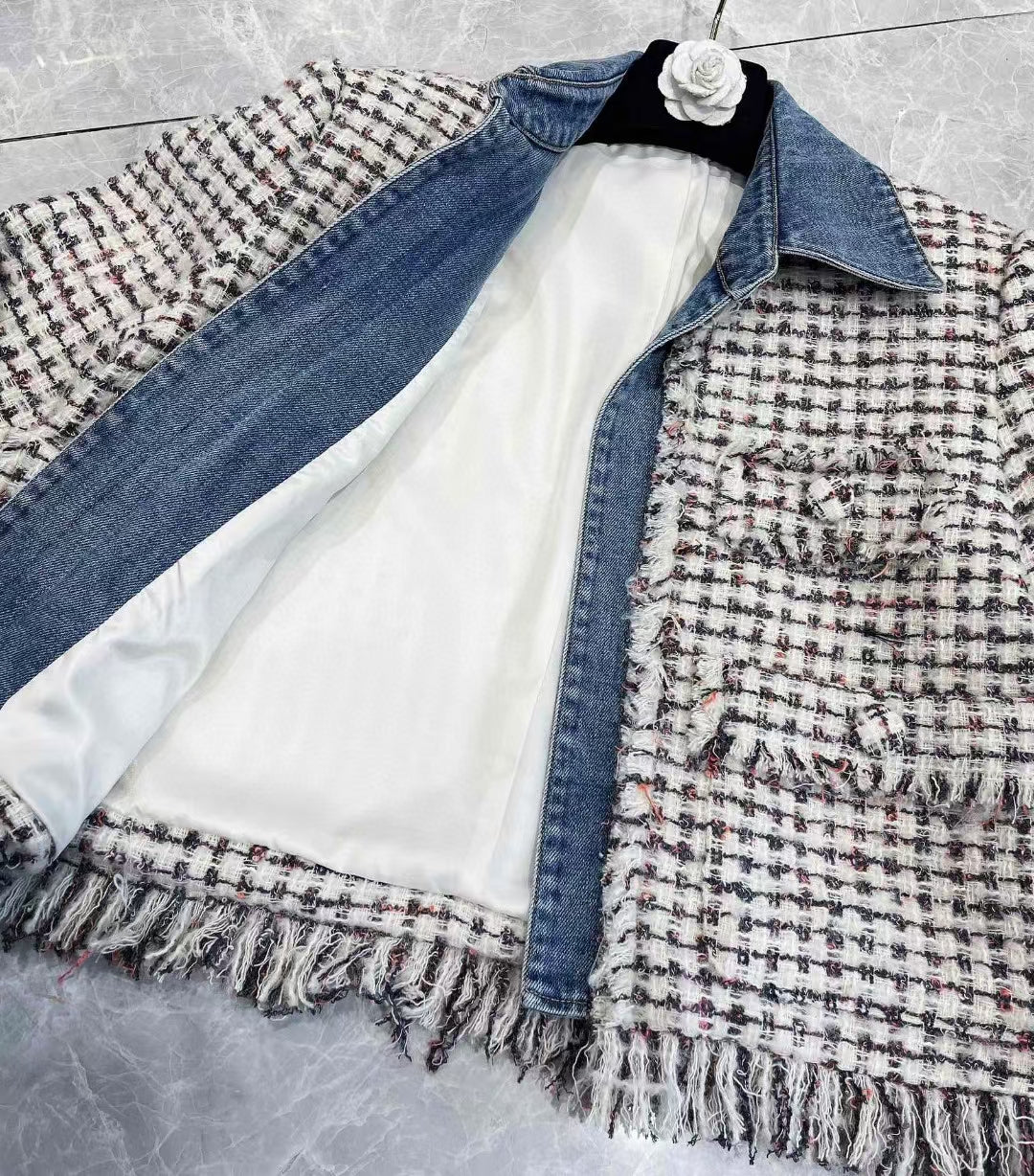 New wool patchwork denim contrast jacket