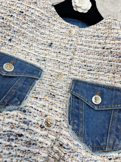 New wool patchwork denim contrast jacket