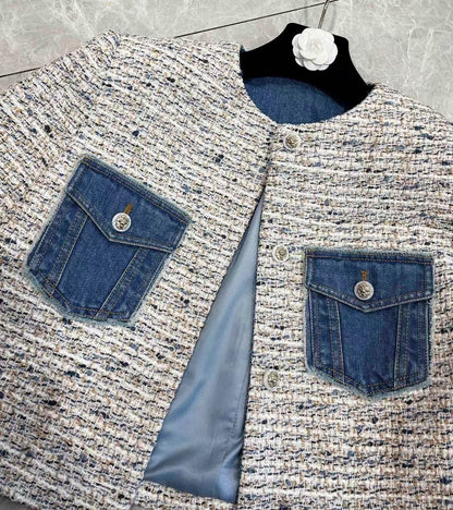 New wool patchwork denim contrast jacket