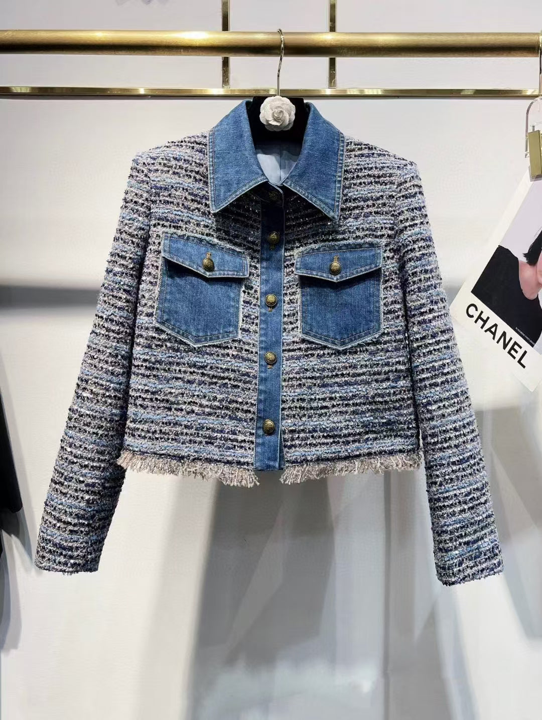 New wool patchwork denim contrast jacket