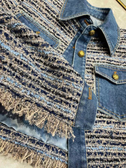 New wool patchwork denim contrast jacket