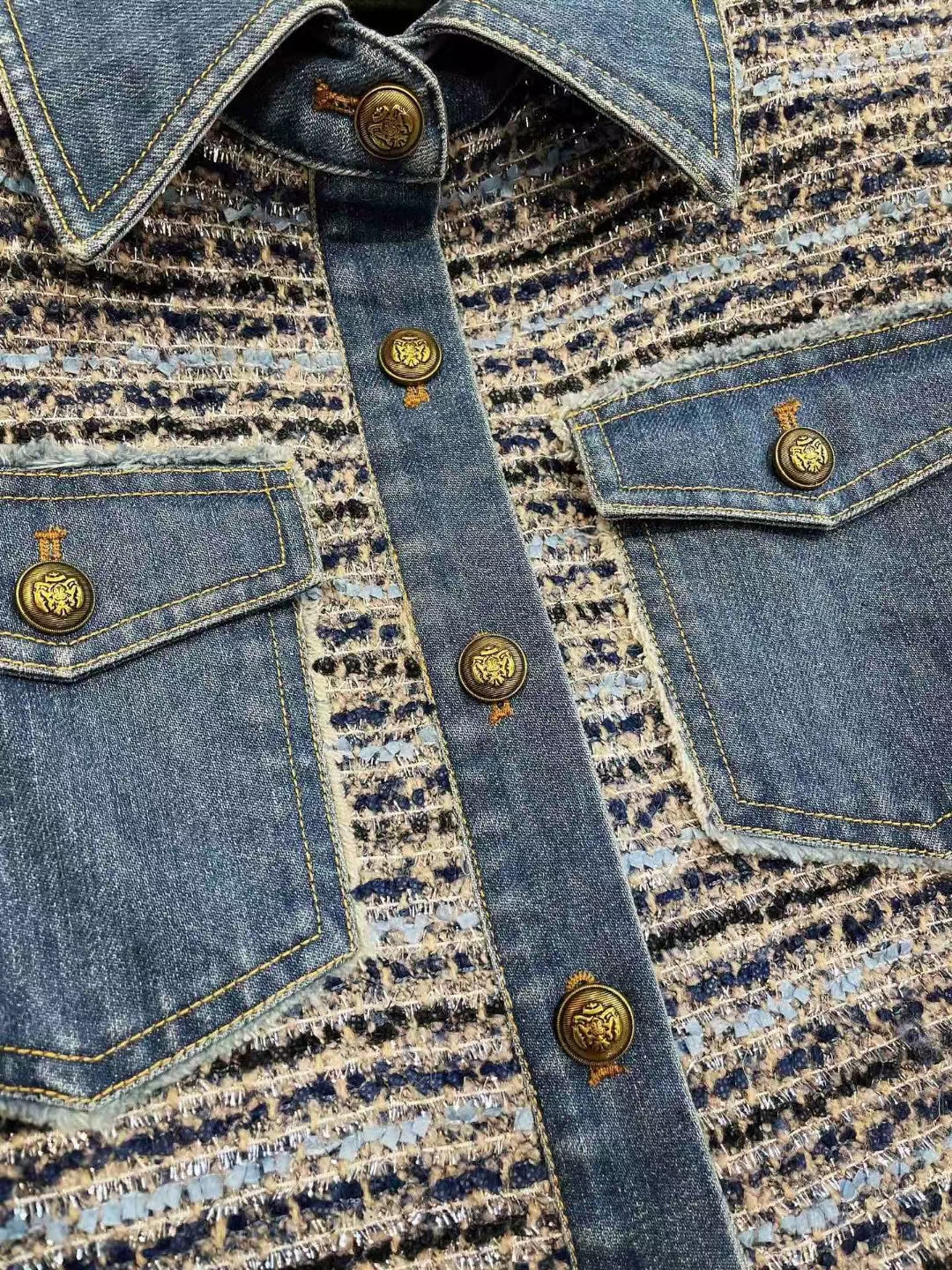 New wool patchwork denim contrast jacket