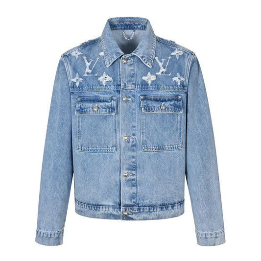 24SS cut-out worn denim jacket