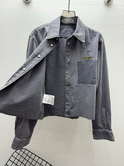 MIU25 Early Spring College Style Lapel Denim Shirt