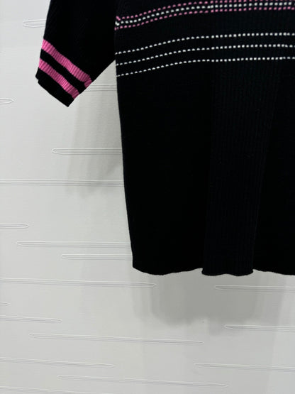 Chan*l Early Spring Vertical Stripe Double C Embroidery Knitted Short Sleeve