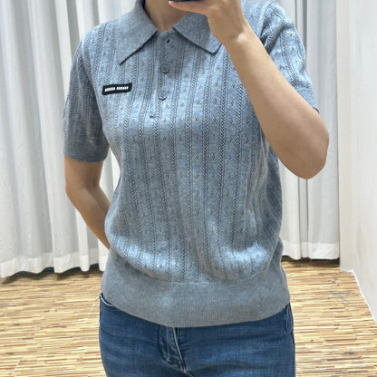 MIU25 Early Spring New Letter Logo Knitted Polo Shirt (Special Sale)